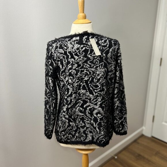 NEW Chicos Eyelash-Trim Jacquard Pullover Sweater Sz 1 (8) - Picture 6 of 16